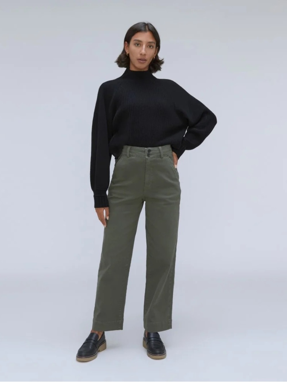 NWT $98 Everlane Organic Wide Leg Pants, Olive Green
